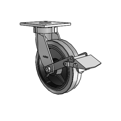 6 Series Kingpinless Casters Top Plate Swivel Caster with 8 x 2 Performa Rubber (Flat/Conductive) Wheel and Tread Lock Brake